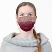 Burgundy Monogram Blush Pink Rose Gold Glitter Adult Cloth Face Mask (Worn)