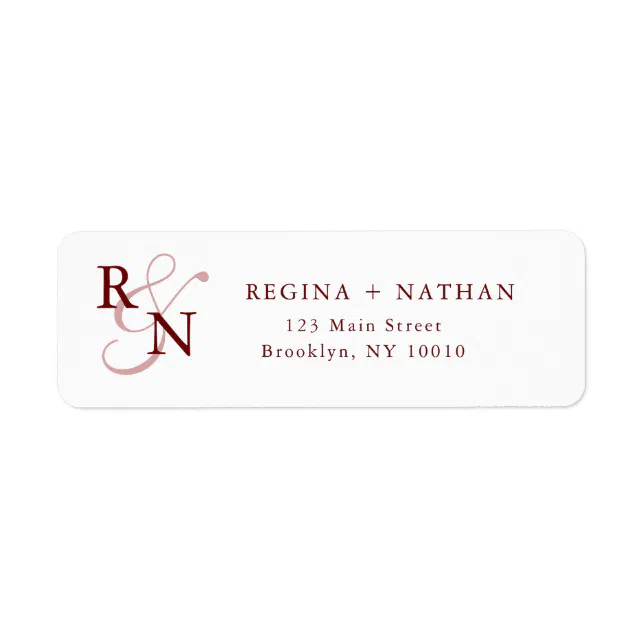 Burgundy Monogram Couples Return Address Label Zazzle