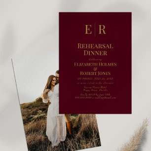 Burgundy Monogram Custom Photo Rehearsal Dinner Invitation