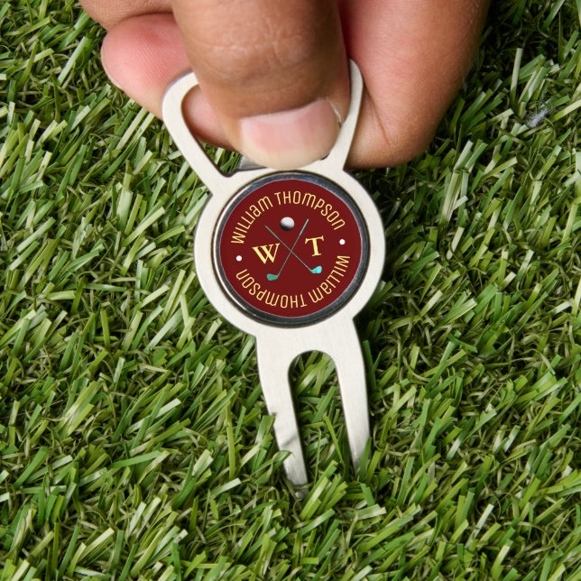 Burgundy Monogram for a Golf-player  Divot Tool (Insitu 1)