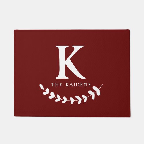 Burgundy Monogram Initial Letter Family Last Name Doormat