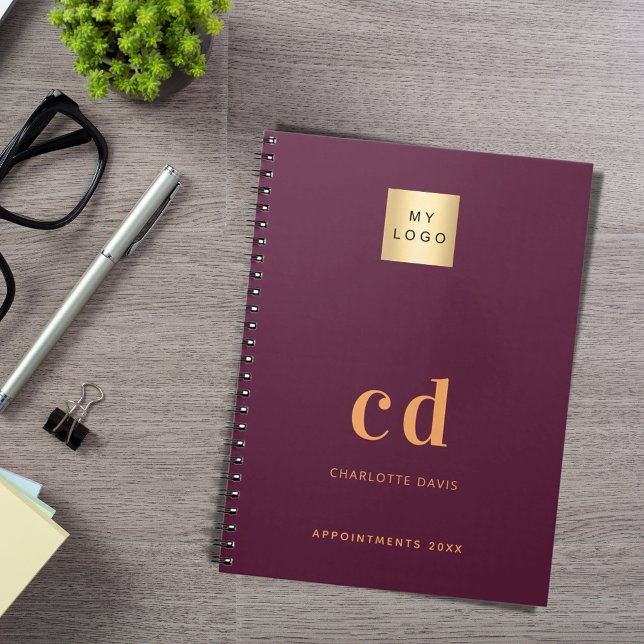 Burgundy monogram initials business logo notebook (Creator Uploaded)