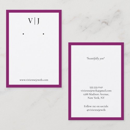 Burgundy Monogram Jewelry Earrings Display Card