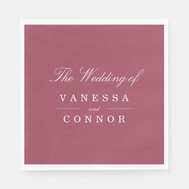 Burgundy Monogram names wedding Napkins (Front)