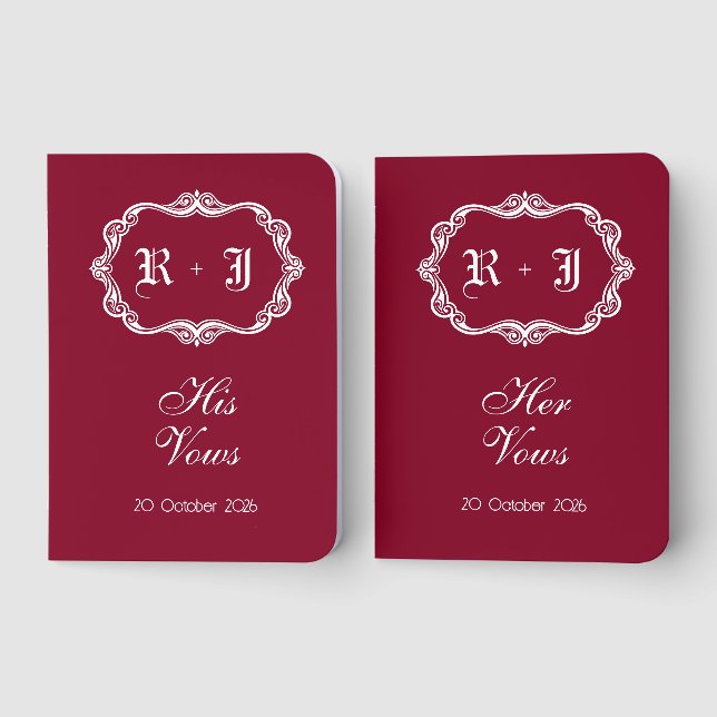 Burgundy Monogram Regal Wedding Vow Notebook (Front)