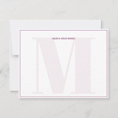 Burgundy Monogram Typewriter Couple Wedding Custom Note Card