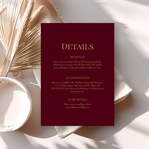 Burgundy Monogram Wedding Details Enclosure Card