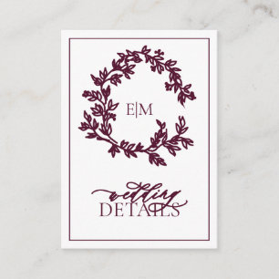 Burgundy Monogram Wedding Details Enclosure Card