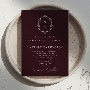 Burgundy Monogram Wedding Invitation