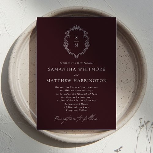 Burgundy Monogram Wedding Invitation