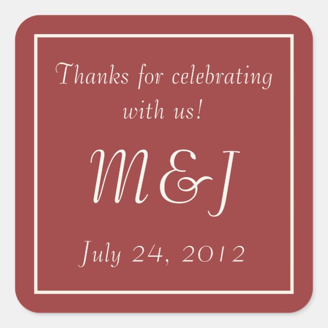 Burgundy Monogrammed Wedding Favor Label Stickers (Front)