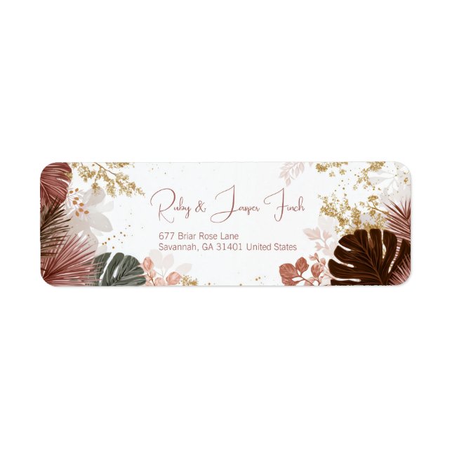 Burgundy Monstera Gold Stardust Botanical Label (Front)