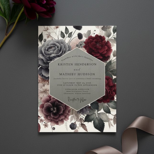Burgundy Moody Bloom Opulent Wedding Invitation (Creator Uploaded)
