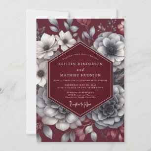 Burgundy Moody Bloom Romance Wedding Invitation
