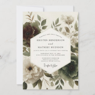 Burgundy Moody Botanical Wedding Invitation