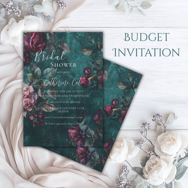 Burgundy Moody Floral Bridal Shower Invitation (Creator Uploaded)