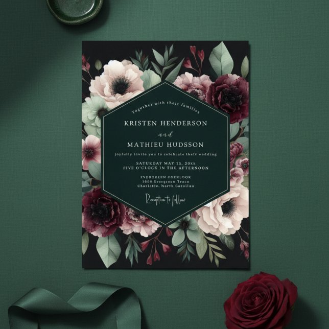 Burgundy Moody Floral Elegance Wedding Invitation (Creator Uploaded)
