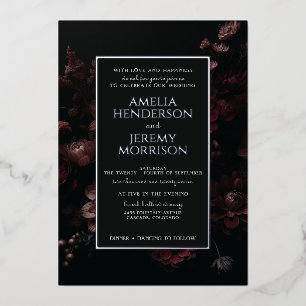 Burgundy Moody Floral Foil Invitation