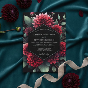 Burgundy Moody Floral Opulent Wedding Invitation