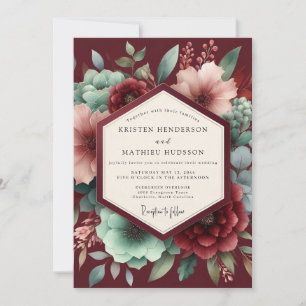 Burgundy Moody Floral Romance Wedding Invitation
