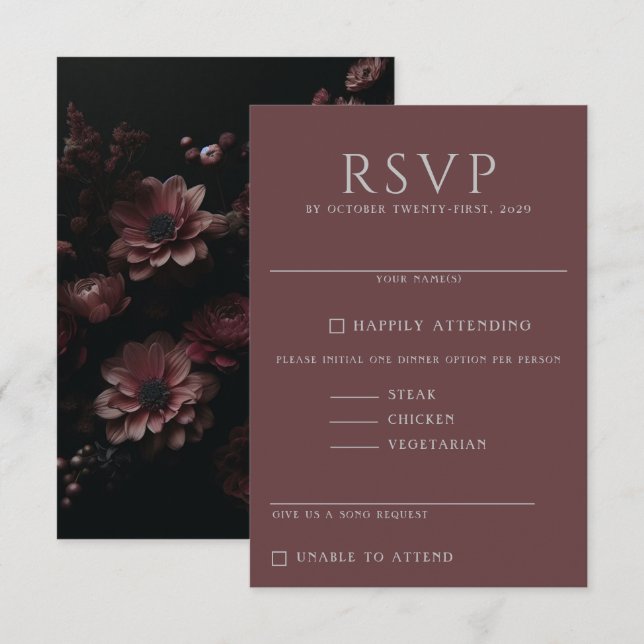 Burgundy Moody Floral RSVP Card (Front/Back)