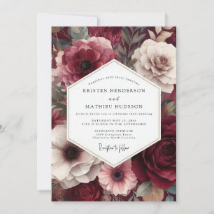 Burgundy Moody Floral Wedding Invitation