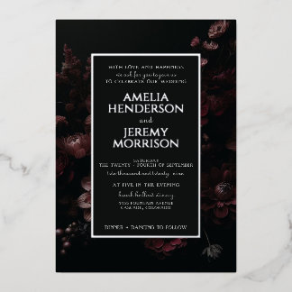 Burgundy Moody Floral with Details Foil Invitation