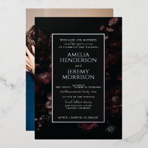 Burgundy Moody Floral with Photo Foil Invitation