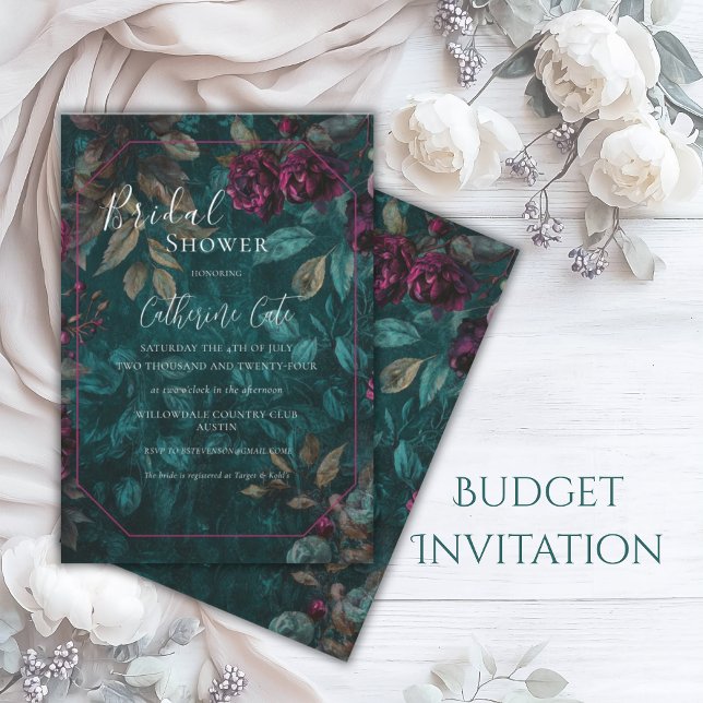 Burgundy Moody Peonies Floral Bridal Shower Invitation (Creator Uploaded)