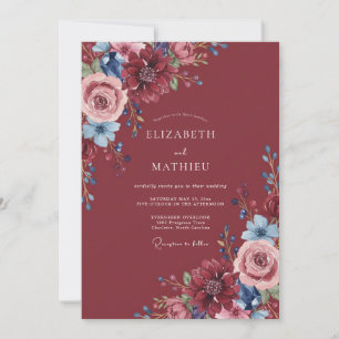 Burgundy Moody Romantic Wedding Invitation
