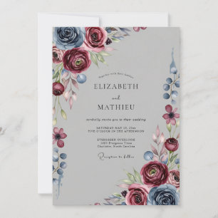 Burgundy Moody Winter Wedding Invitation