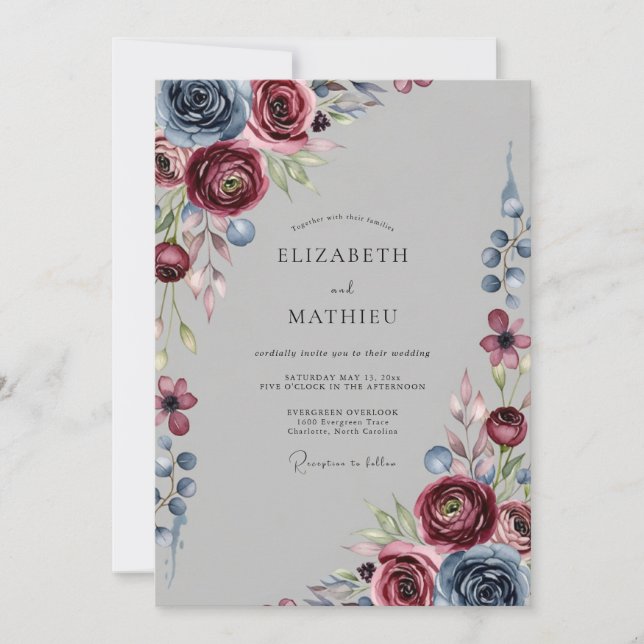 Burgundy Moody Winter Wedding Invitation (Front)