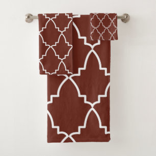 Burgundy Moroccan Lattice Pattern Bath Towel Set