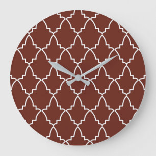 Burgundy Moroccan Lattice Pattern Large Clock