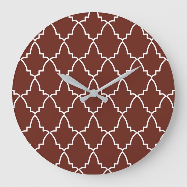 Burgundy Moroccan Lattice Pattern  Large Clock (Front)