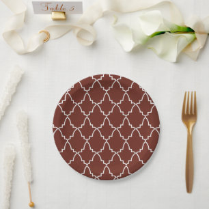 Burgundy Moroccan Lattice Pattern  Paper Plates