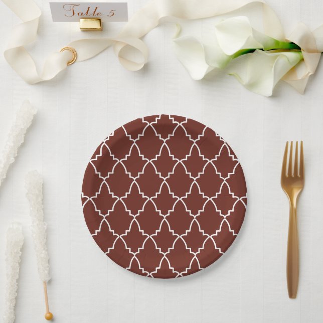 Burgundy Moroccan Lattice Pattern  Paper Plates (Wedding)