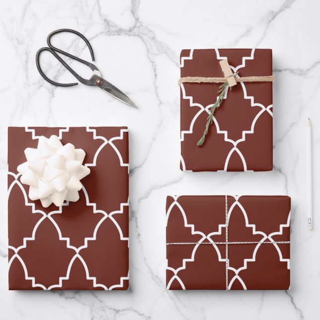 Burgundy Moroccan Lattice Pattern  Wrapping Paper Sheets (Front)
