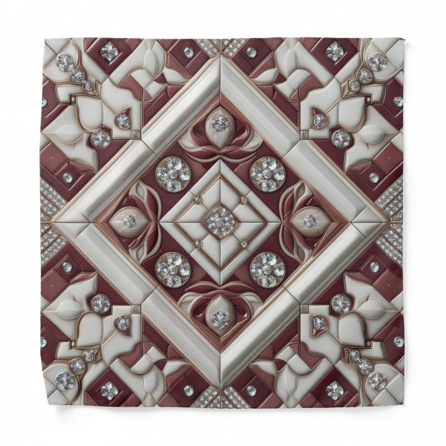 Burgundy Moroccan Tiles Pocket Square Bandana (Front)