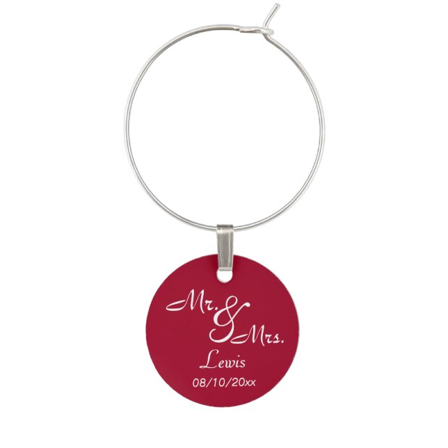 Burgundy Mr. and Mrs. Memento Wine Charm (Front)