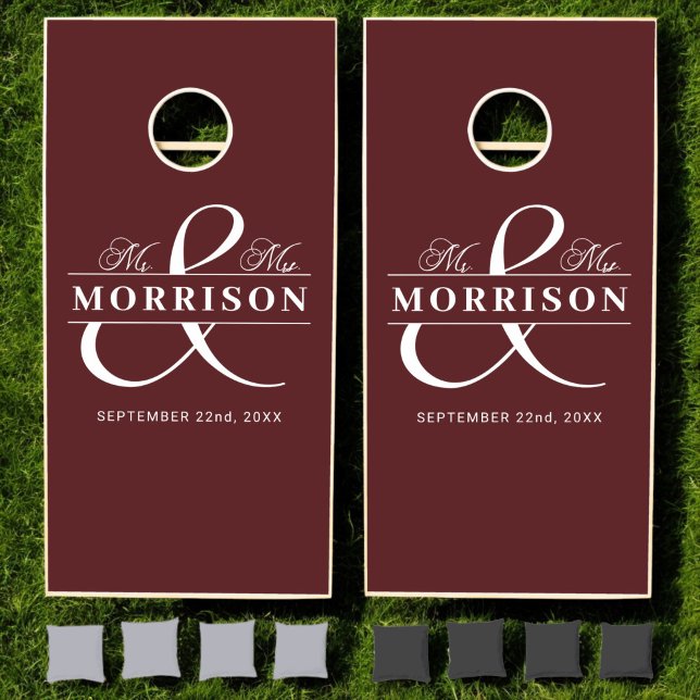 Burgundy Mr and Mrs Wedding Elegant Modern  Cornhole Set (Creator Uploaded)