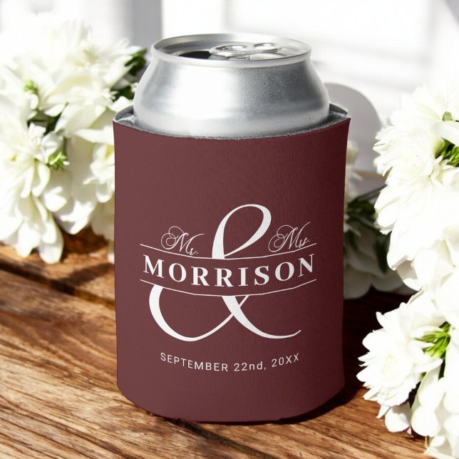 Burgundy Mr Mrs Wedding Favor  Can Cooler (Creator Uploaded)