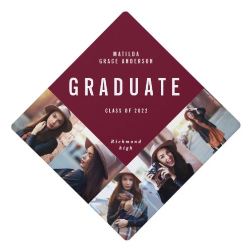 Burgundy multi photo modern contemporary graduation cap topper