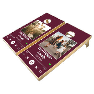 Burgundy Music Album Cover Family Photo Playlist Cornhole Set