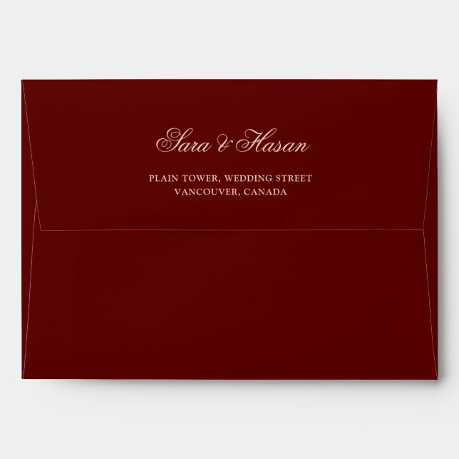 Burgundy Muslim Wedding Return Address Envelope (Back (Top Flap))