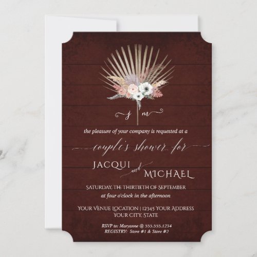Burgundy n White BOHO Orchid Floral Couples Shower Invitation