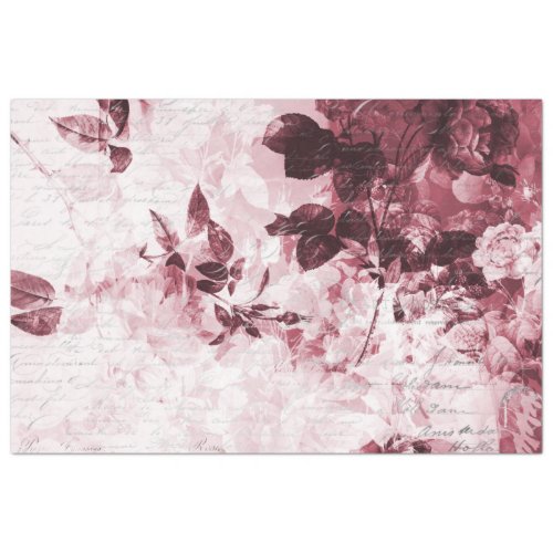 Burgundy n White Floral Vintage Ephemera Decoupage Tissue Paper
