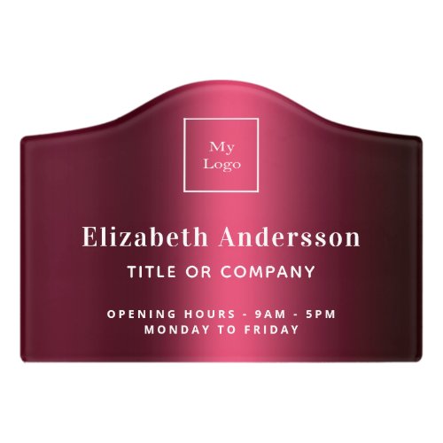 Burgundy name title elegant business logo door sign