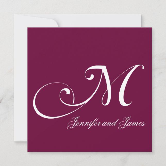 Burgundy Names Monogram M Wedding Invitations (Front)