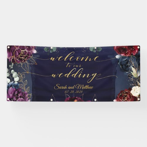 Burgundy Navy 2 Welcome To Our Wedding 2x6 Banner
